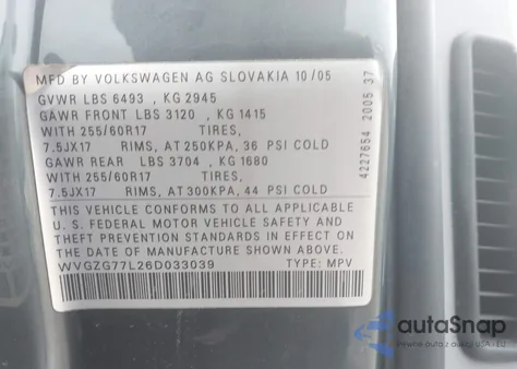 2006 Volkswagen Touareg V6 z USA, uszkodzony, nr VIN WVGZG77L26D033039